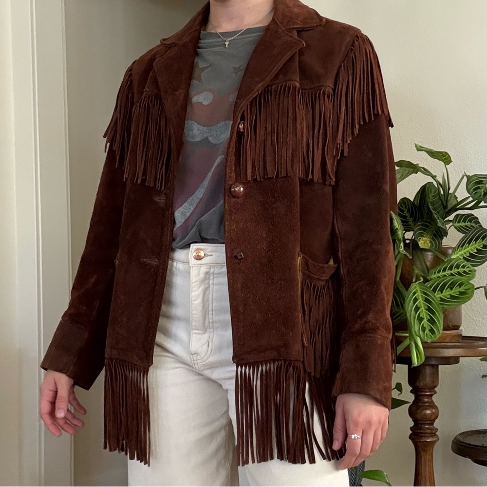 VintageBrown Fringe Suede Jacket